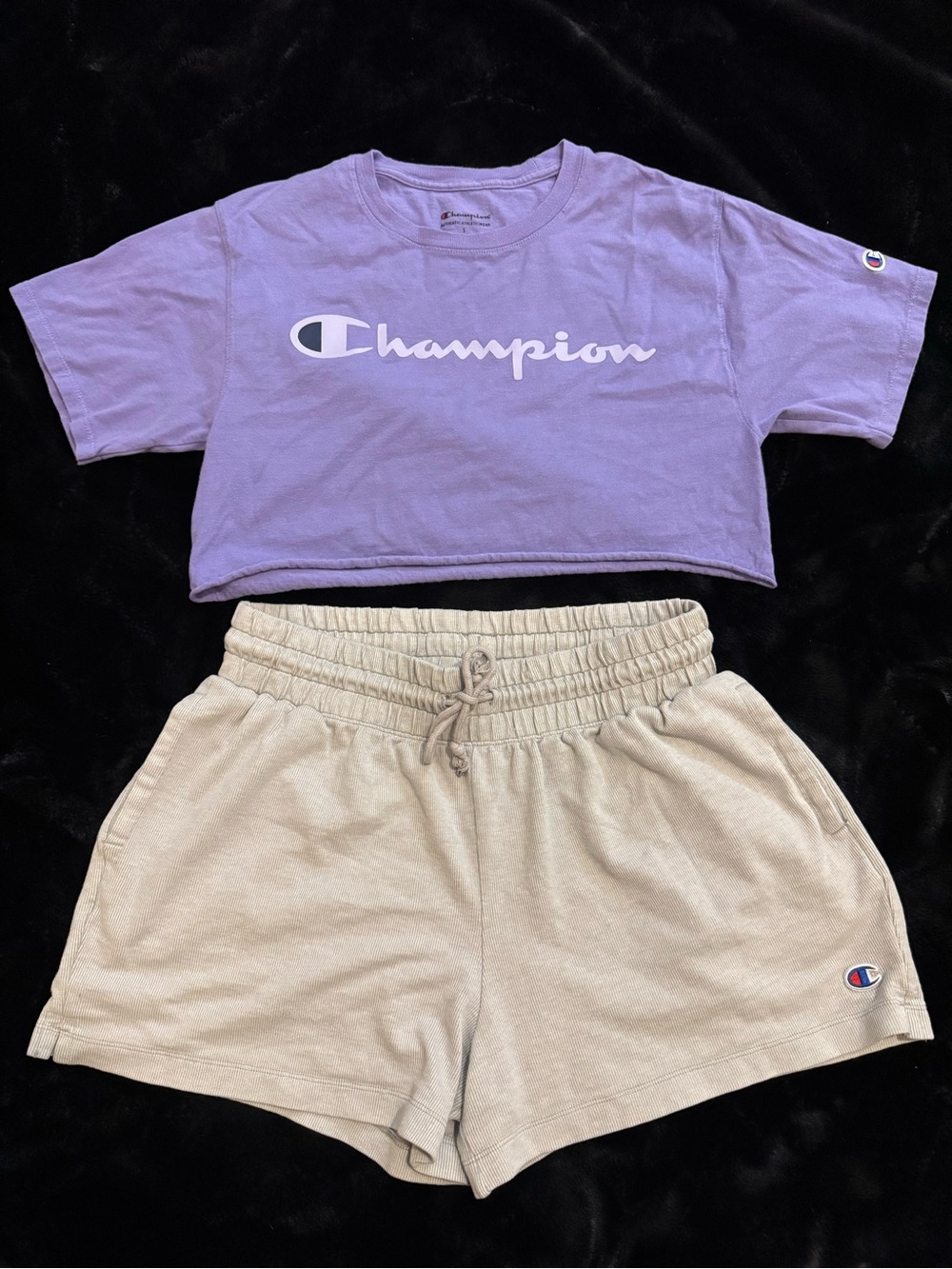 Champion Women’s Lavender Cropped Tee & Cream Shorts Set